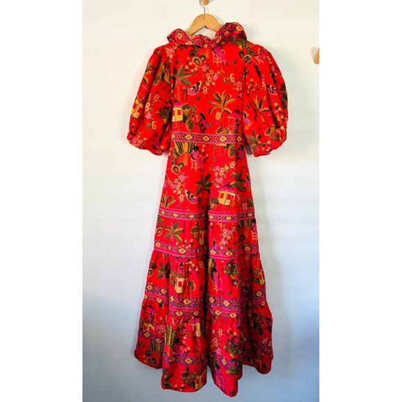 FARM RIO Womens Sz M Red Secret Garden Organic Cotton Maxi Dress - Picture 7 of 16